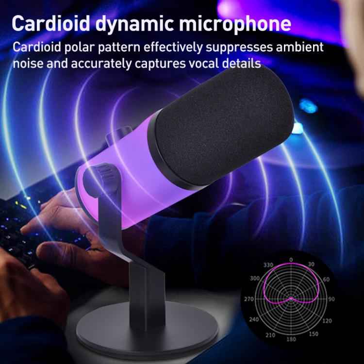XTUGA ZX-777 XLR / USB-C Dynamic Microphone RGB Light Noise Reduction for Live