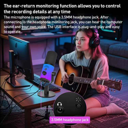 XTUGA ZX-777 XLR / USB-C Dynamic Microphone RGB Light Noise Reduction for Live