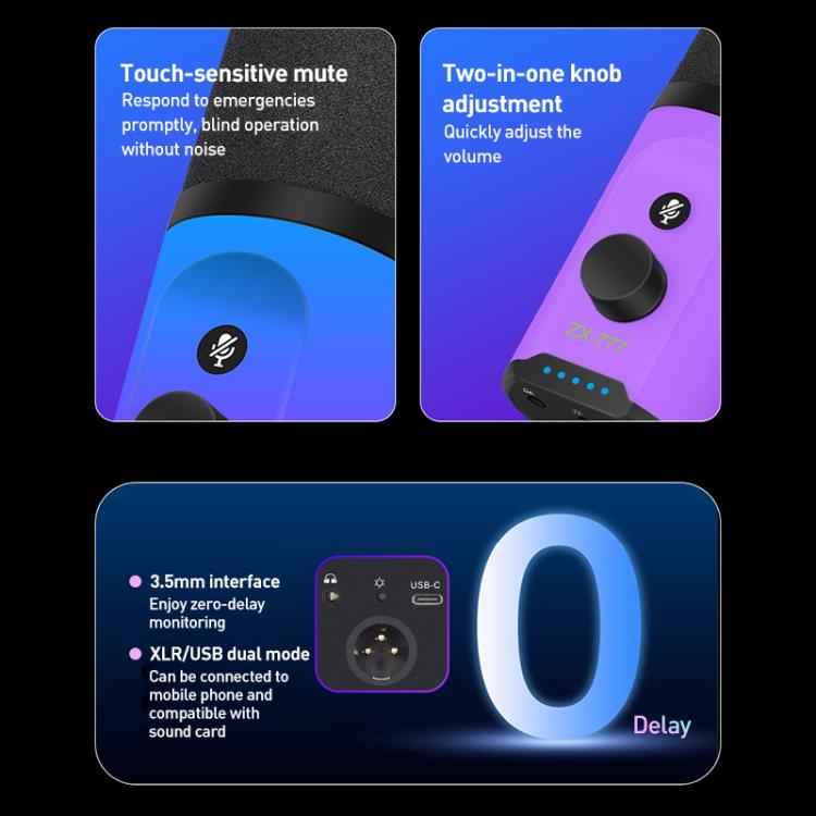 XTUGA ZX-777 XLR / USB-C Dynamic Microphone RGB Light Noise Reduction for Live