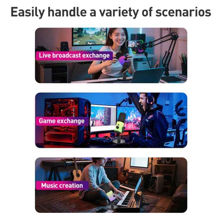 XTUGA ZX-777 XLR / USB-C Dynamic Microphone RGB Light Noise Reduction for Live