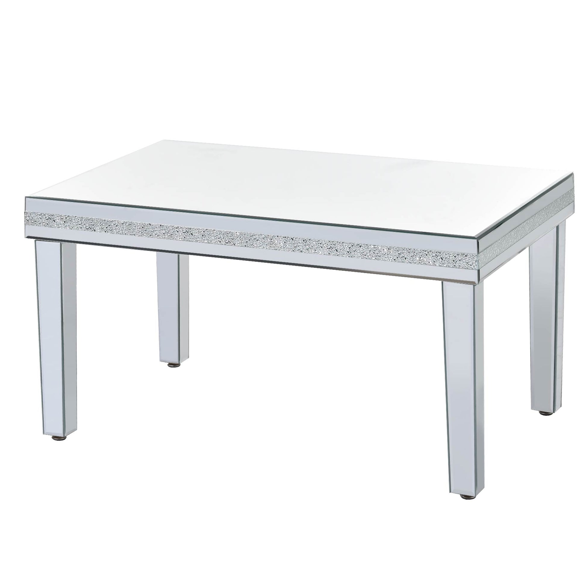 The ON-TRANS stylish modern glass mirrored coffee table features a crystal design and adjustable height legs in silver eprolo
