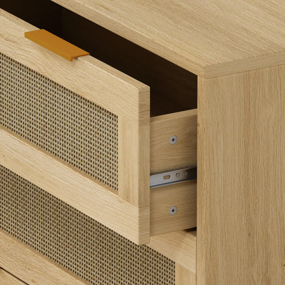 Premium 3-Drawer Rattan Storage Cabinet Set - Oak Finish (Set of 2) - Shello's Creative Boutique