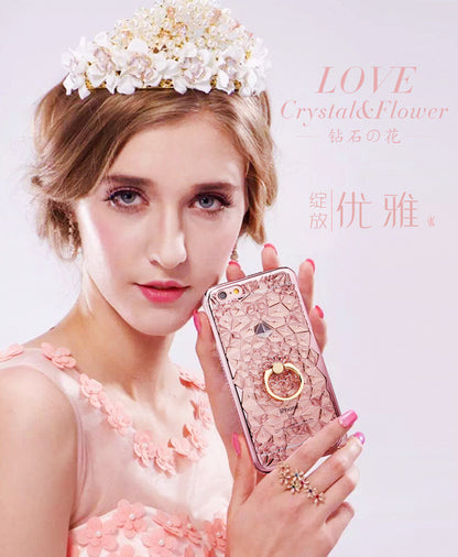 Luxury 3D Glitter Ring Case – Soft TPU Rhinestone Stand Cover for iPhone 5 to XS Max