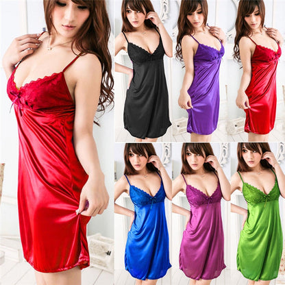 Ladies Night Satin Silk Nightgown Babydoll Nightdress Chemise Lace Robe Sleepwear Dress eprolo