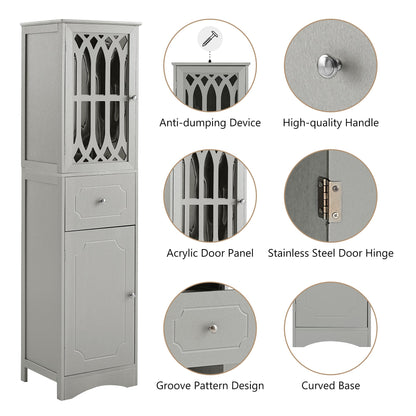 Tall Bathroom Cabinet, Freestanding Storage Cabinet with Drawer and Doors, MDF Board, Acrylic Door, Adjustable Shelf, Grey eprolo