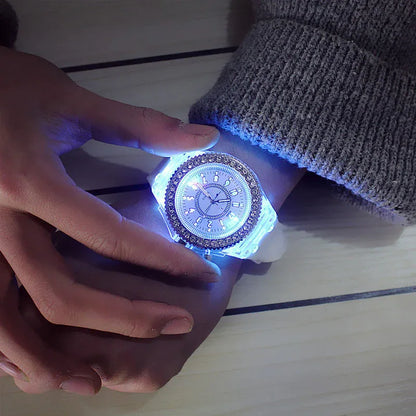 Led Flash Luminous Watch Personality trends students lovers jellies woman men's watches 7 color light WristWatch - Shello's Creative Boutique