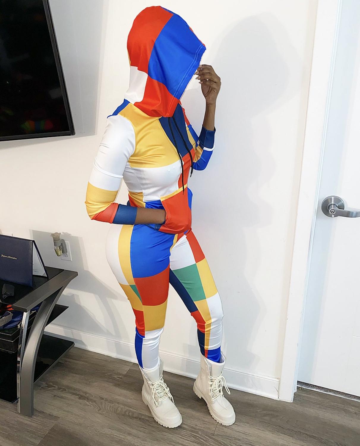 ADFVAT Colorful Plaid Print Two Piece Tracksuit Women Long Sleeve Hooded Top And Fitness Long Pant Casual Sporty Sets ALS165 eprolo