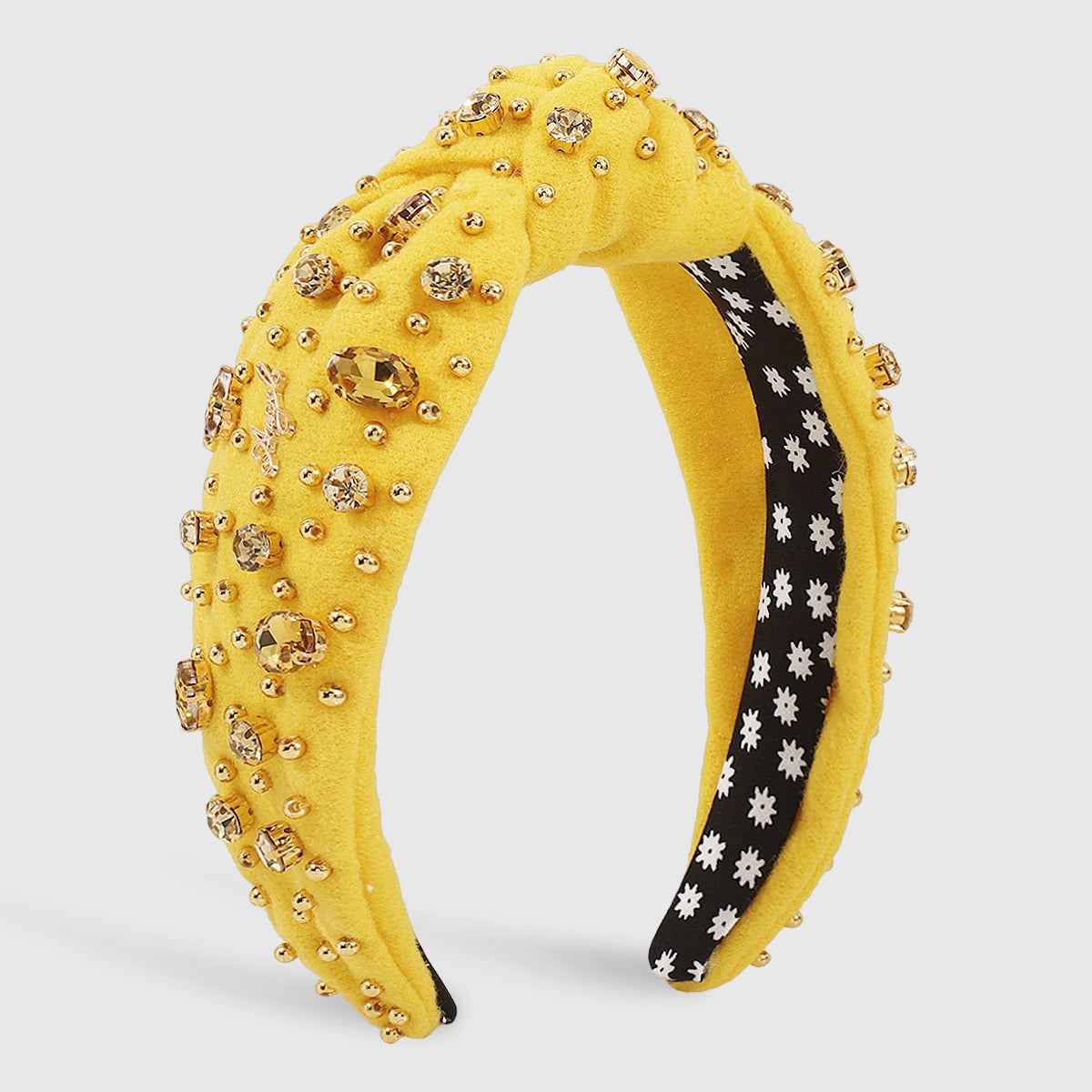 Retro Wide Edge Knot Bead Water Diamond Plush Fabric Thickened Letter Hair Hoop