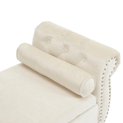 Velvet Multifunctional Storage Rectangular ottoman bench with 1 Pillow, Beige - Shello's Creative Boutique