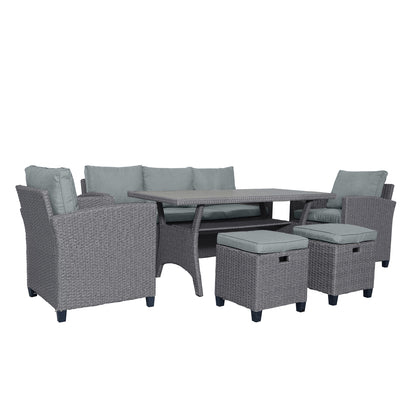 TOPMAX 6-piece outdoor rattan wicker set chair, stool, and table (gray rattan+gray mat) eprolo