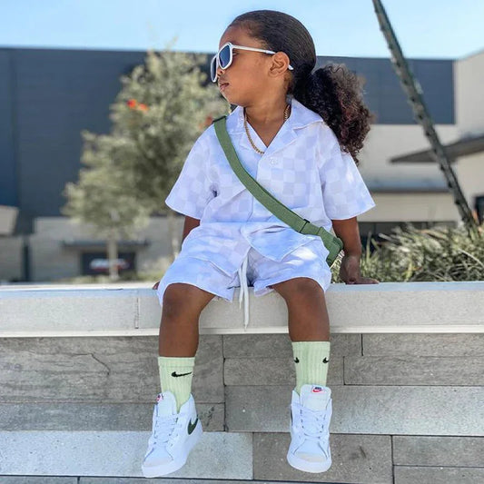 Children Clothing Boys And Girls Short Sleeve Shirt Suit New Casual Fashion Suit - Shello's Creative Boutique