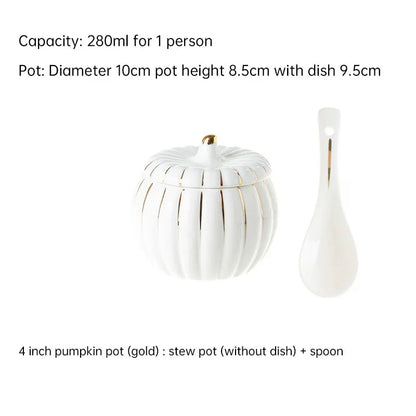 Creative Ceramic Pumpkin Cup, Steamed Egg Cup, Stewed Pot with Cover, Pure White Mini Bird's Nest Cup, Soup Cup - Shello's Creative Boutique