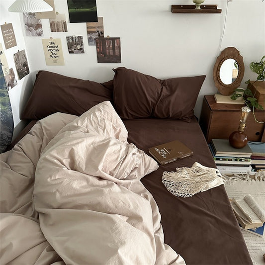Four piece set of washed cotton bed sheets and duvet covers three piece set of bedding for single student dormitories eprolo