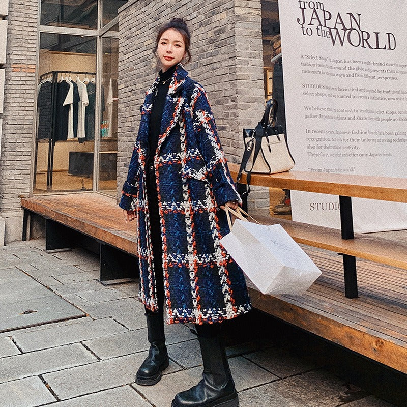 Plaid Woolen Overcoat Women Clothing Mid-Length Shello Creative Boutique