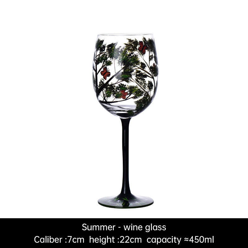 Light luxury ins crystal glass wine glass hand-painted household goblet four seasons painted wine glass eprolo
