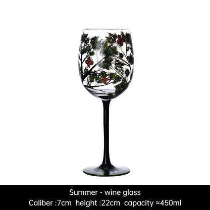 Light luxury ins crystal glass wine glass hand-painted household goblet four seasons painted wine glass - Shello's Creative Boutique