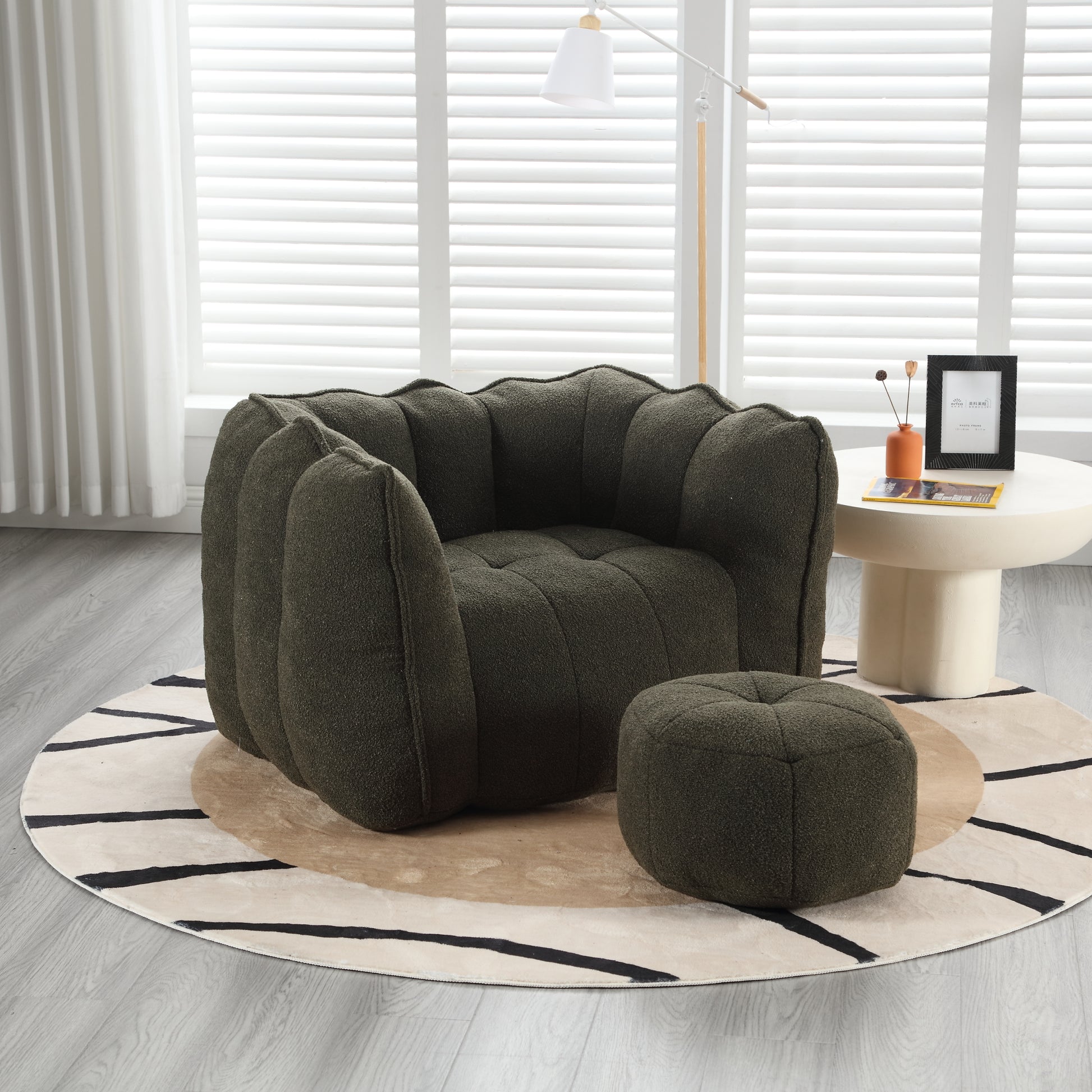 Soft Bean Bag Chair with High Resilient Foam(Chips)for living room and bedroom,Comfortable Square Lazy Sofa with Footstool eprolo