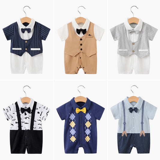 Baby Bodysuit Summer Short Sleeve Baby Full Moon Clothing Newborn Thin Gentleman Ha Clothing Creeper-Shello's Creative Boutique