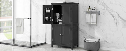 Bathroom floor storage cabinet, bathroom storage cabinet, 4-door independent cabinet, adjustable shelf, adaptive shelf, black eprolo