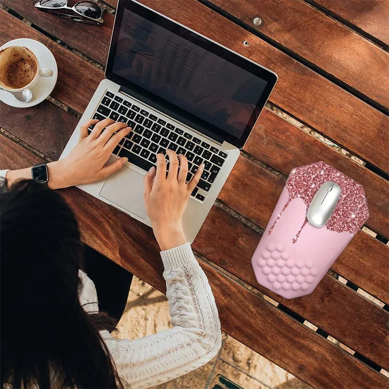 Ergonomic Mouse Pad Wrist Support with Massage Design Wrist Rest Pain Relief Mousepad with Memory Foam&Non-Slip PU Base Mousepad - Shello's Creative Boutique