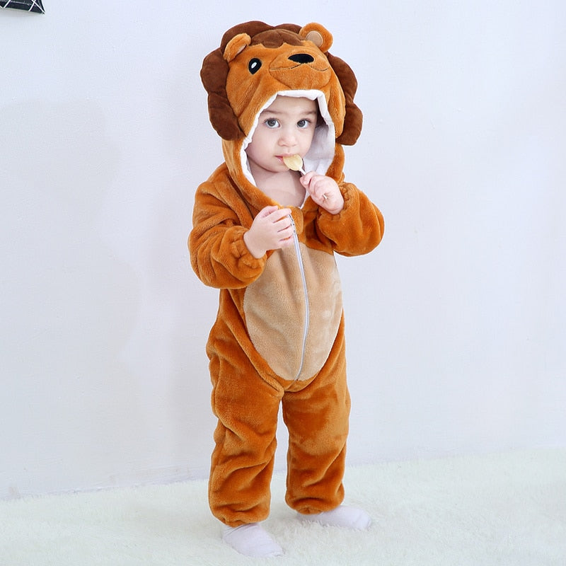 Baby Rompers Winter Kigurumi Lion Costume For Girls Boys Toddler Animal Jumpsuit Infant Clothes Pyjamas Kids Overalls ropa bebes eprolo