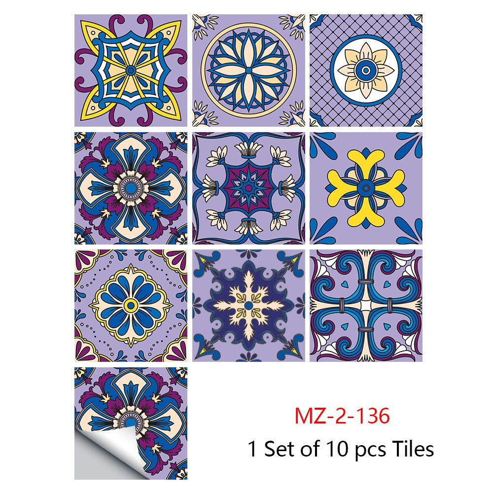 10 Piece Set Of Datura Mosaic Small Flower Imitation Ceramic Tile Sticker For Home Renovation Kitchen And Bathroom Decoration Self-Adhesive Wall Sticker
