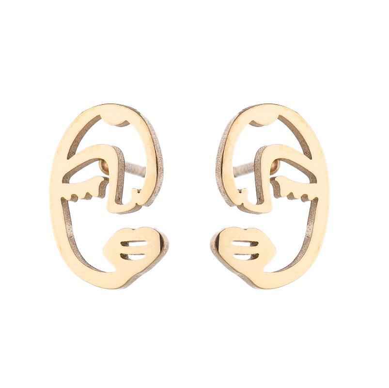 Fashion Girl Abstract Face Earrings for Women - Simple Asymmetrical Stud Jewelry, Elegant Female Gift
