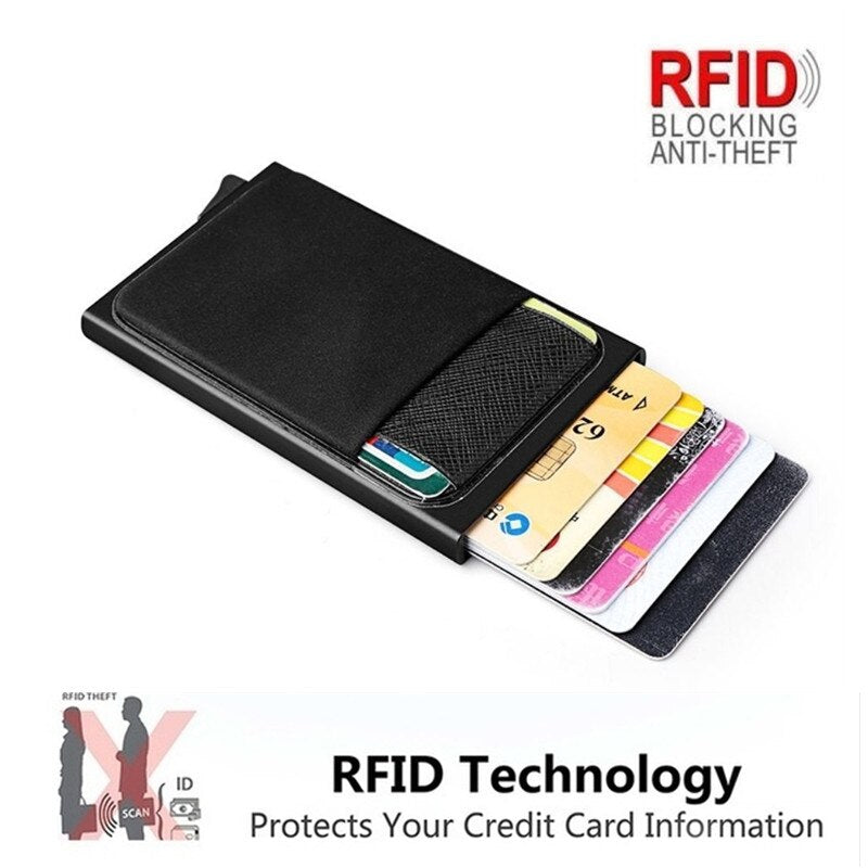 Business Men Credit Card Wallet Aluminum Cash ID Card Holder  Case Blocking Slim Metal Wallet Coin Purse Black eprolo