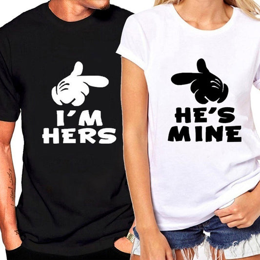 Funny Couple Matching Shirts Black White for Valentine Day Letter Print Men Cotton T-shirts Women Tops Tees Girls Clothing Shello Creative Boutique