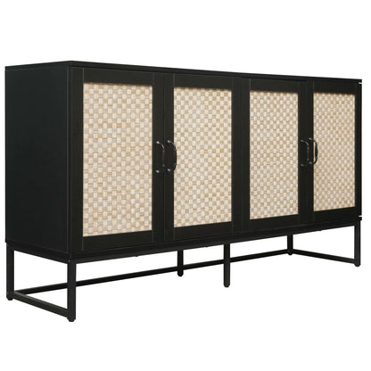 Rattan 4-Door Sideboard , Sideboard Buffet Storage Cabinet,Accent Storage Cabinet , Large Cabinet With 4 Rattan Decorated Doors - Shello's Creative Boutique
