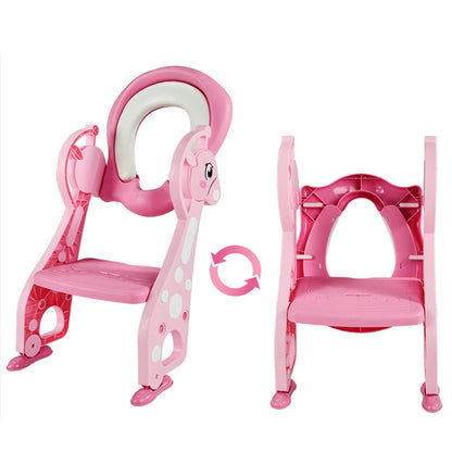 Folding Baby Potty Training Toilet Seat - Adjustable Ladder Chair with Soft Cushion