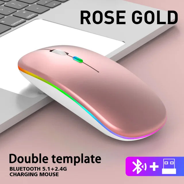 Wireless Mouse For Laptop PC Bluetooth RGB Rechargeable Computer Silent  LED  Ergonomic Gaming 