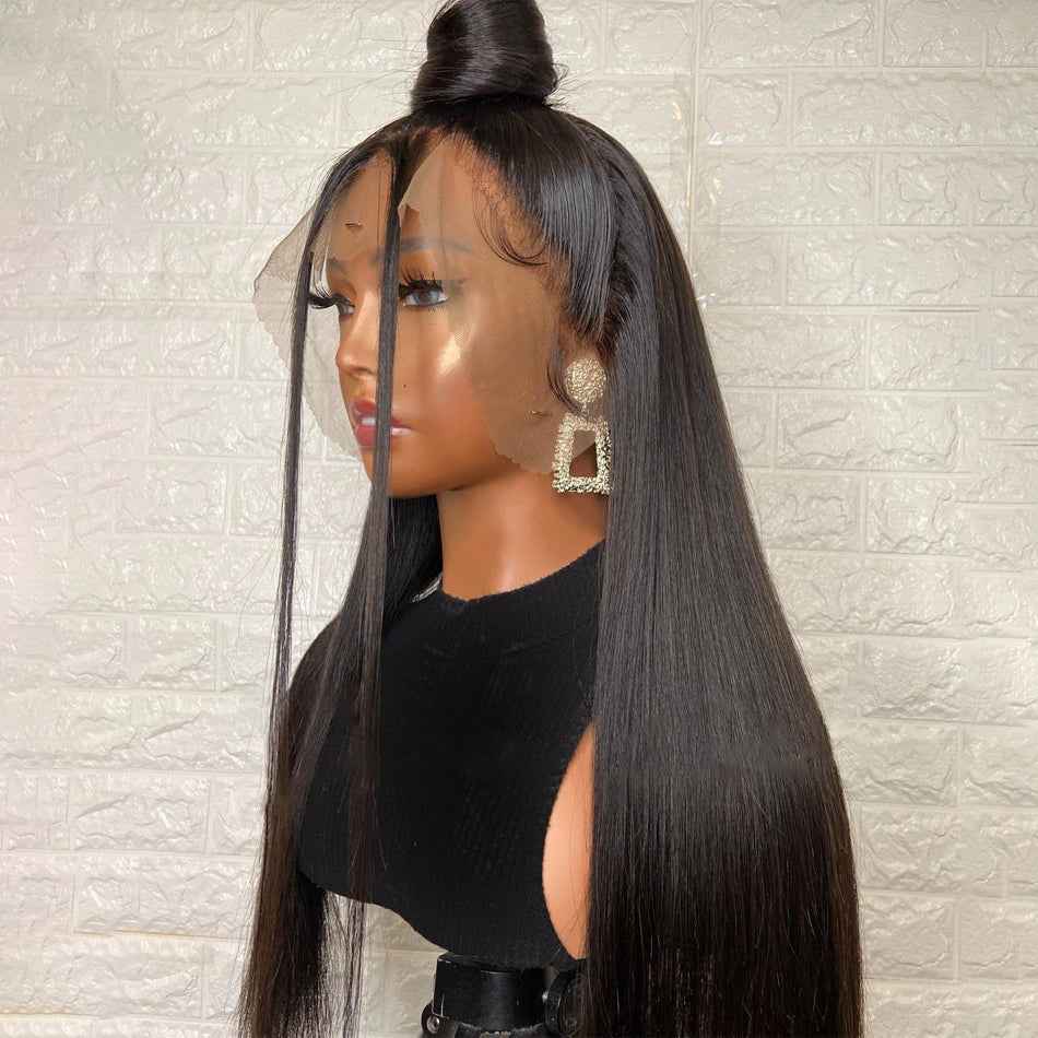 Natural Transition Wig Black Synthetic Front Lace Long Straight Hair Matte Silk