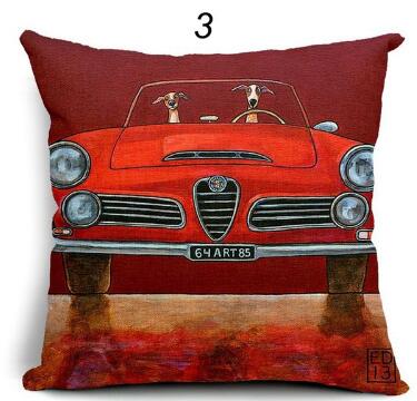 Pillow Lovely Cartoon Dog Driving Car Vintage Almofadas 45X45CM Linen Pillow Decorative Linen Cushion Cover Shello Creative Boutique