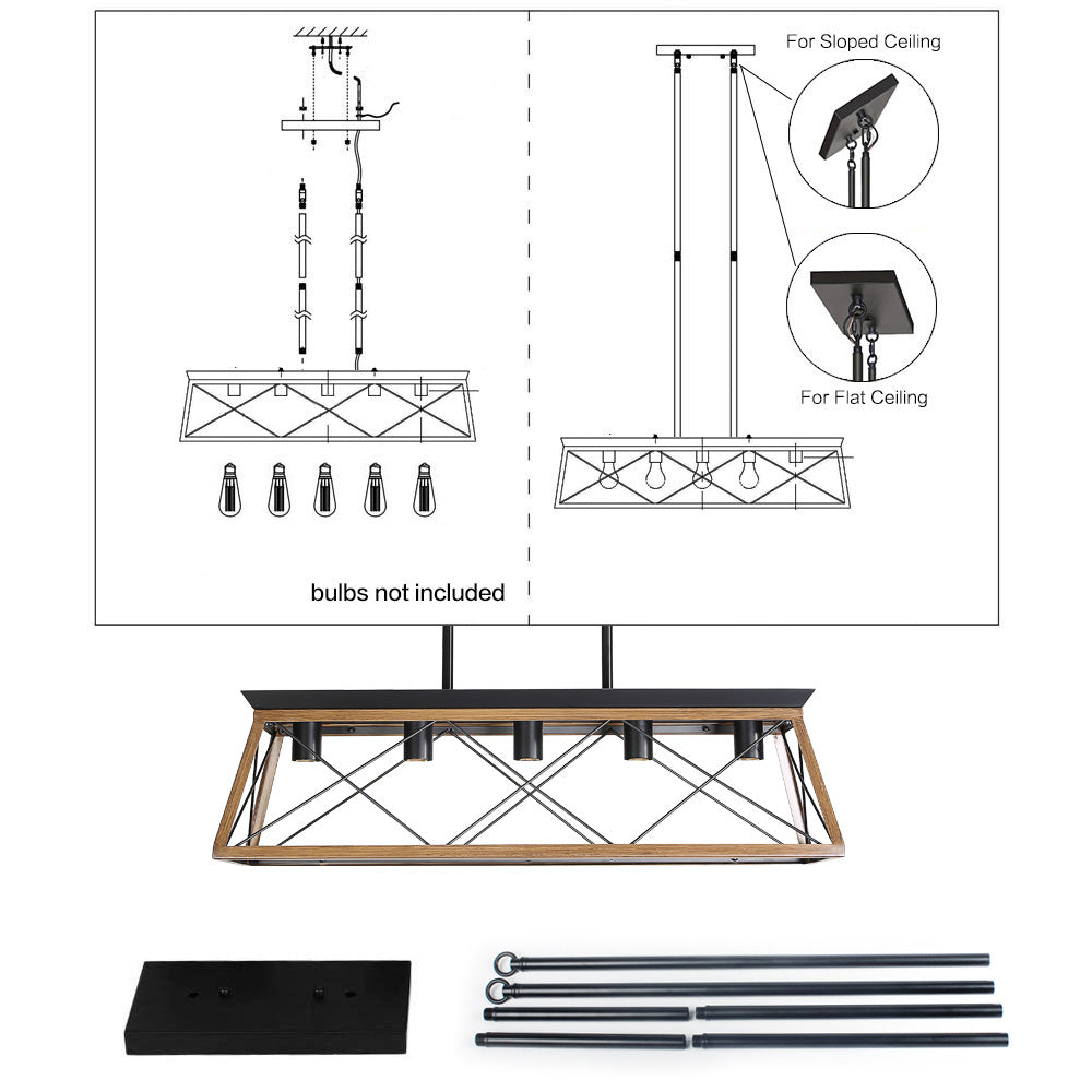 Farmhouse Chandeliers With 5 Bulbs For Dining Room Walnut eprolo