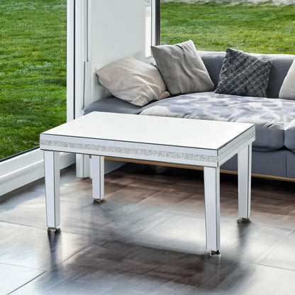 ON-TRANS Stylish Modern Glass Mirrored Coffee Table – Crystal Elegance with Adjustable Height Legs in Silver - Shello's Creative Boutique