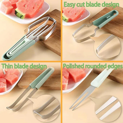 3-in-1 Watermelon Cutter Stainless Steel Fruit Carving Knife Multi-functional Melon Fork Slicer Tool for Camping Kitchen Gadgets - Shello's Creative Boutique
