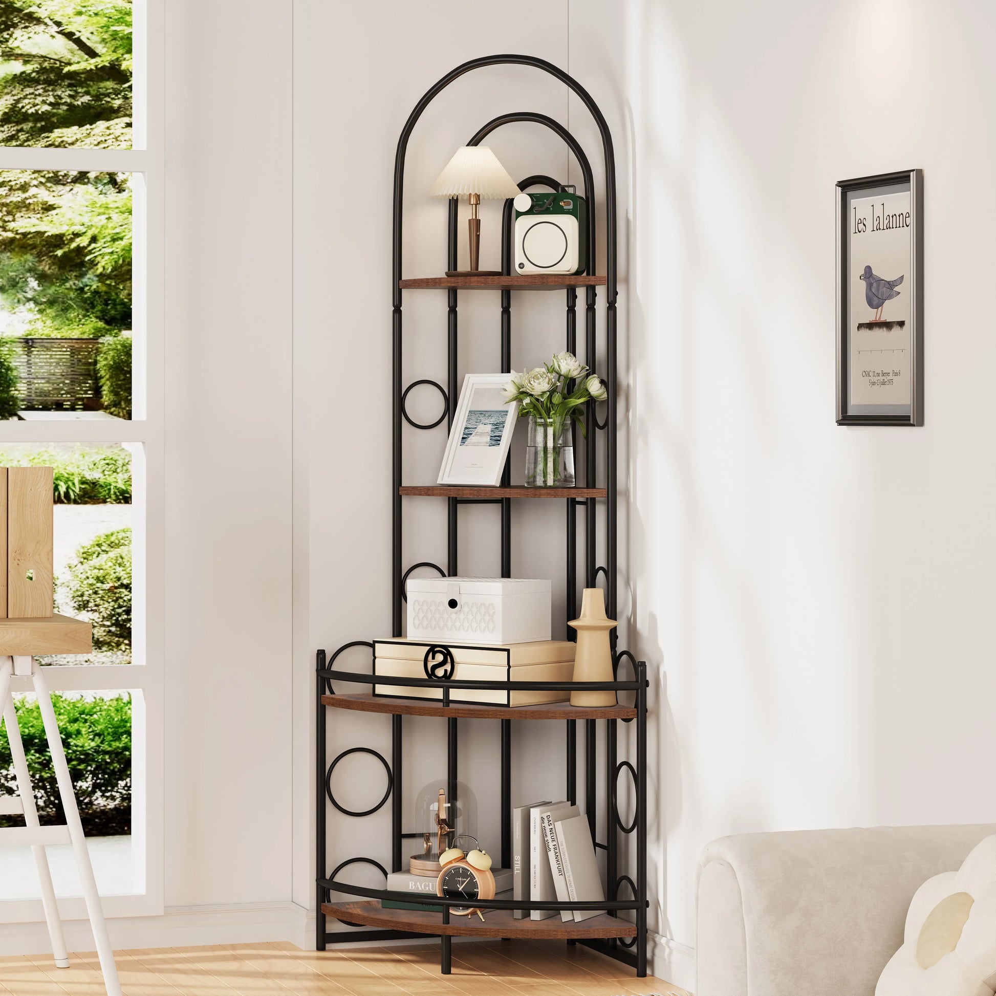 4-Tier Corner Bookshelf, Modern Style, Plant Stand with Metal Frame - Shello's Creative Boutique
