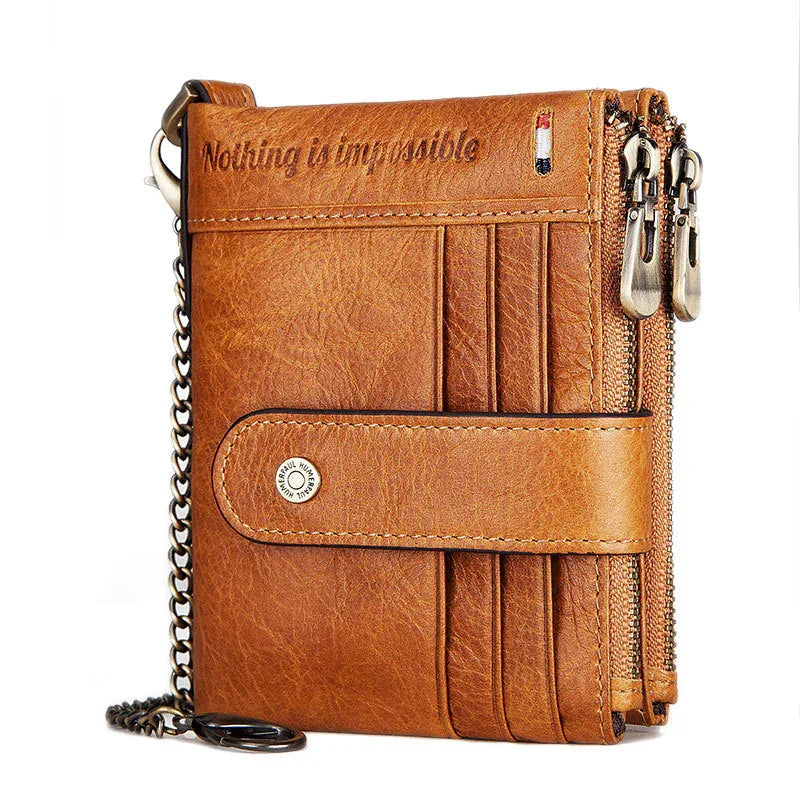 Anti-Theft Brush Double Zipper Leather Wallet Multi Card Slot Men's Wallet Crazy Horse Leather Coin Purse - Shello's Creative Boutique