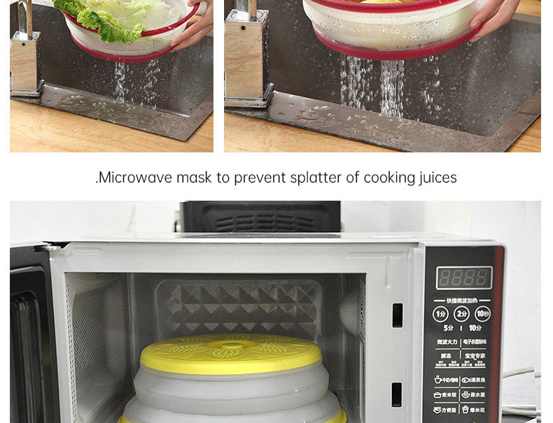 Collapsible Microwave Cover Lid Folding Plate Cover Colander Strainer Fruit Vegetables Washing Basket Plate Lid Kitchen Tools eprolo