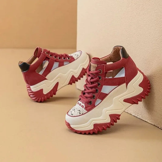 Thick Bottom Height Increase Shoes Female Summer New Lace-up Fashion Sneakers Hollow Out Breathable Sports Womens Shoes - Shello's Creative Boutique