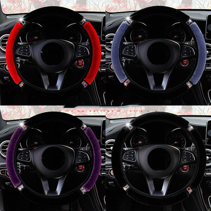 Glamorous Rhinestone Steering Wheel Cover - Soft Plush 37-38cm Universal Fit