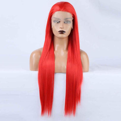 Red Long Straight Lace Front Wig - Large Lace Synthetic - Shello's Creative Boutique