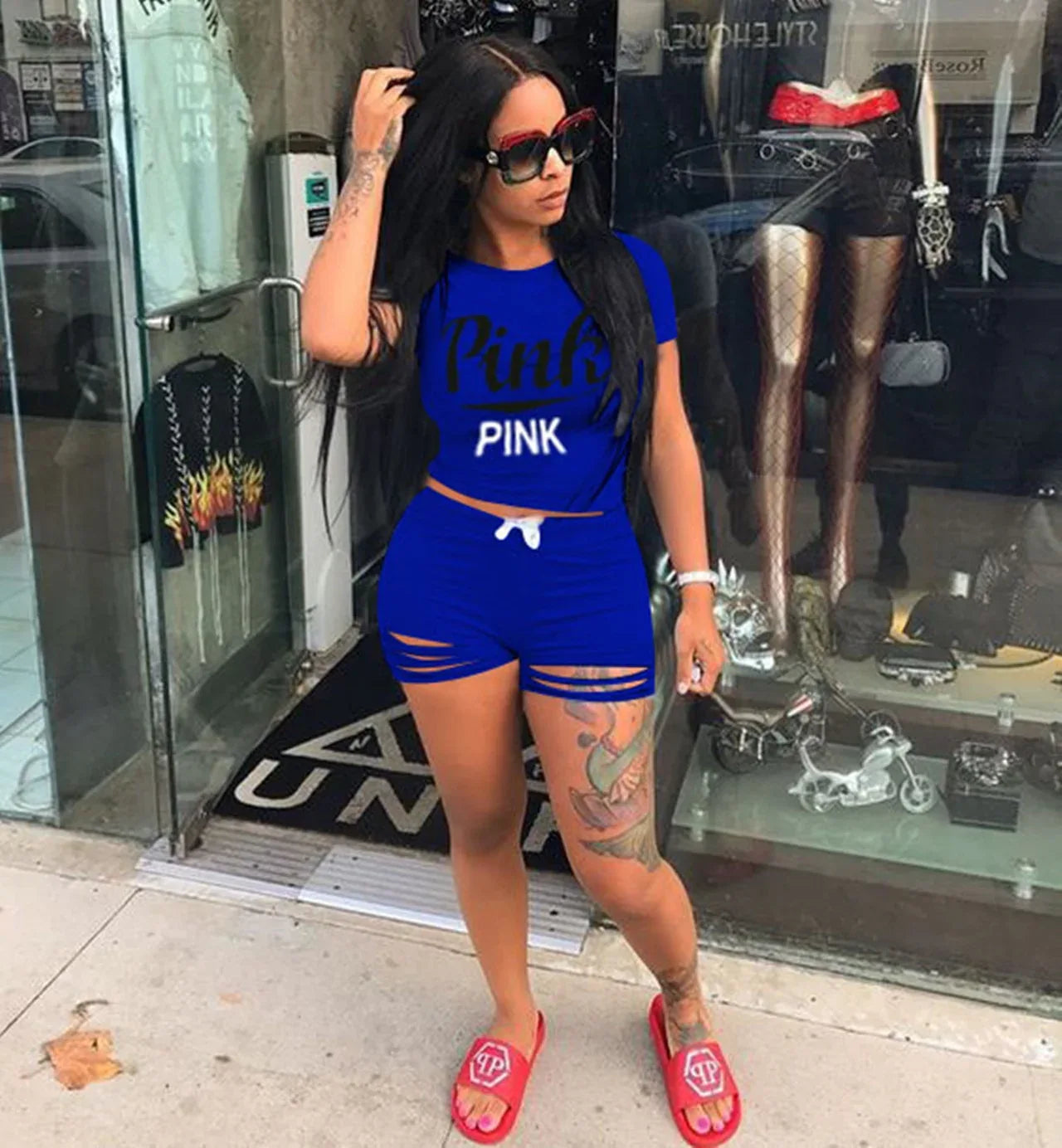 Pink Letter Print 2 Piece Set Tracksuit Women Top And Hollow Pants Casual Outfit Sweatshirts Two Pcs Sportwear 3XL Dropship - Shello's Creative Boutique