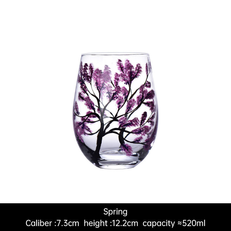 Light luxury ins crystal glass wine glass hand-painted household goblet four seasons painted wine glass eprolo
