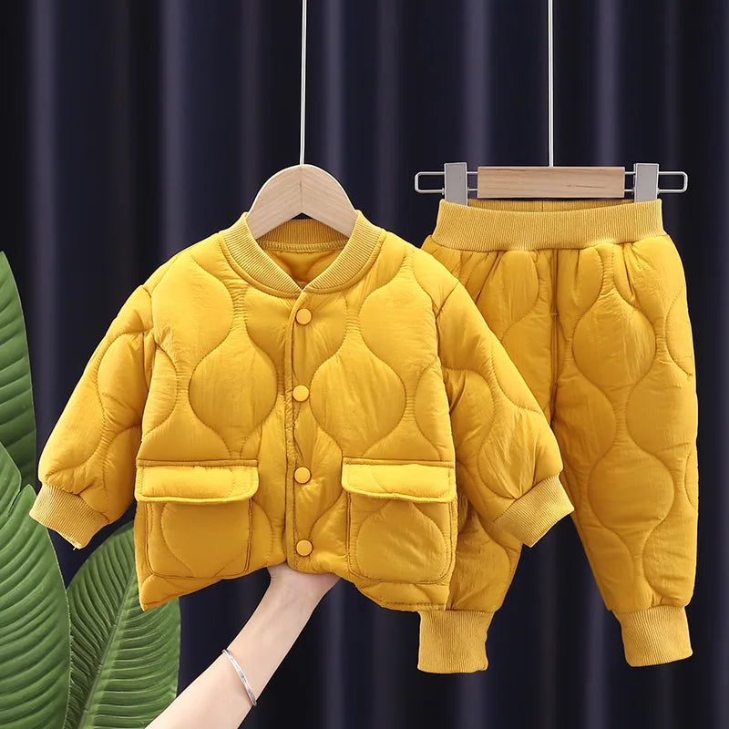 1 2 3 4 5 Years Winter Boys Clothing Sets Alphabet Fashion Warm Coat And Pants 2Pcs Boys Suits Birthday Gifts New Kids Clothes eprolo