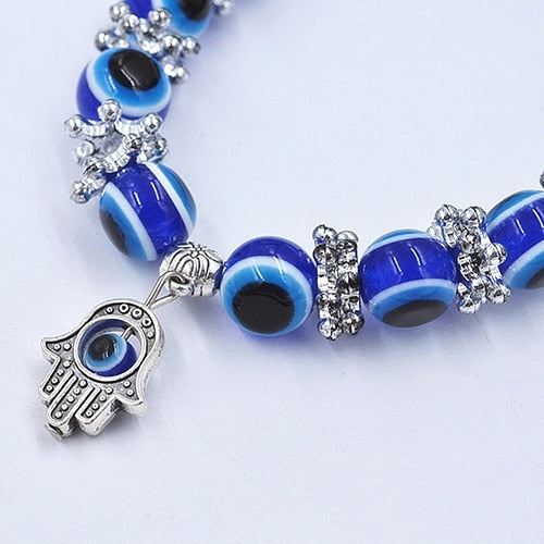 Handmade Hamsa Fatima Bangle Evil Eye Beads Elastic Couple Bracelet Femme Jewelry eprolo