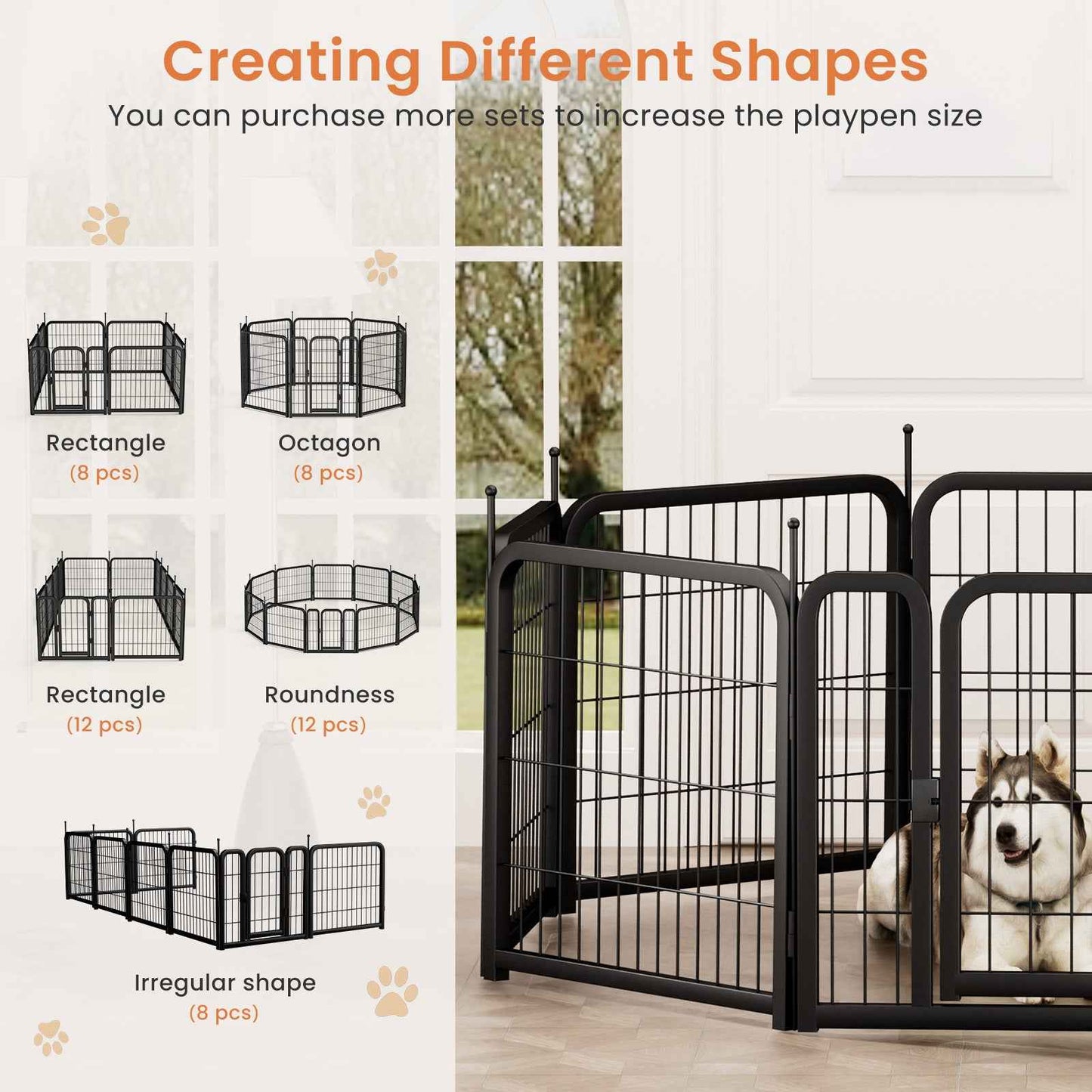 8-Panel Outdoor Dog Fence - 80cm Portable Pet Playpen (Black, 67cm W x 80cm H)