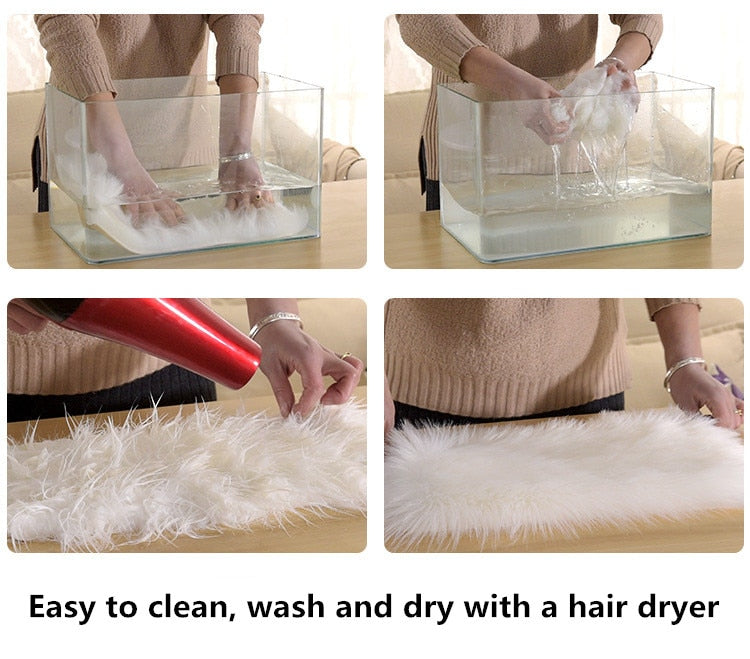 Artificial Wool Carpet Rectangle/Square garnish Faux Mat Seat Pad Plain Skin Fur Plain Fluffy Area Rugs Washable Home Textile Shello Creative Boutique