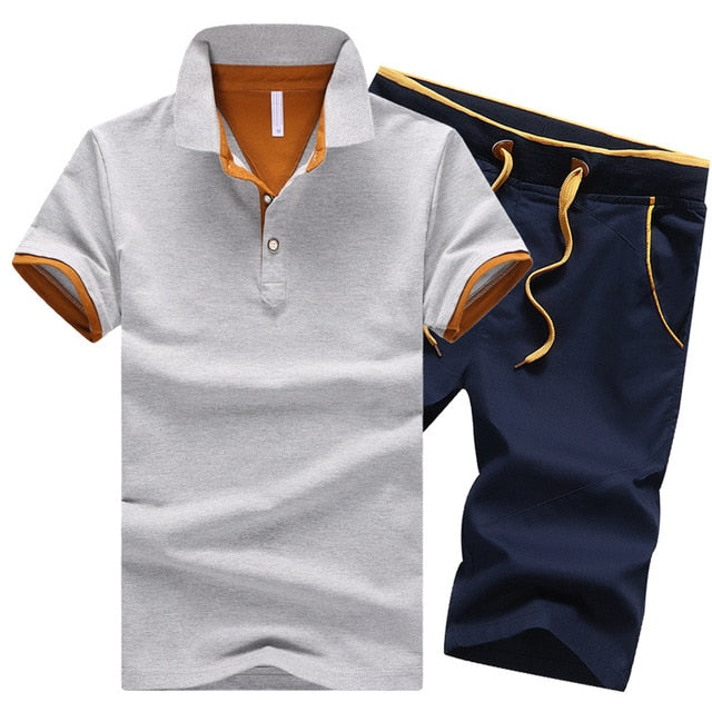 Cotton Mens Sets Summer Button Polo Shirts Sets Turn Down Mens Shorts 4XL Men Clothes 2 Piece Set Elastic Waist Shorts eprolo
